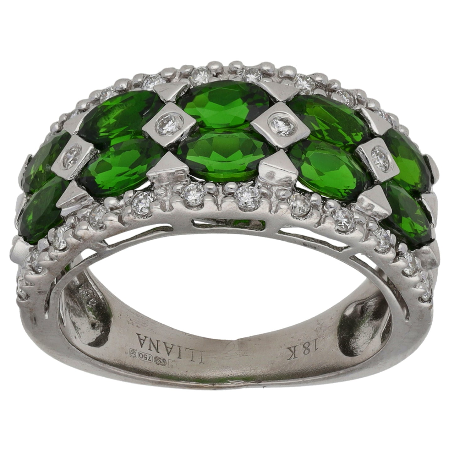 18ct White Gold 0.28ct Diamond & Diopside Dress/Cocktail Ring Size N