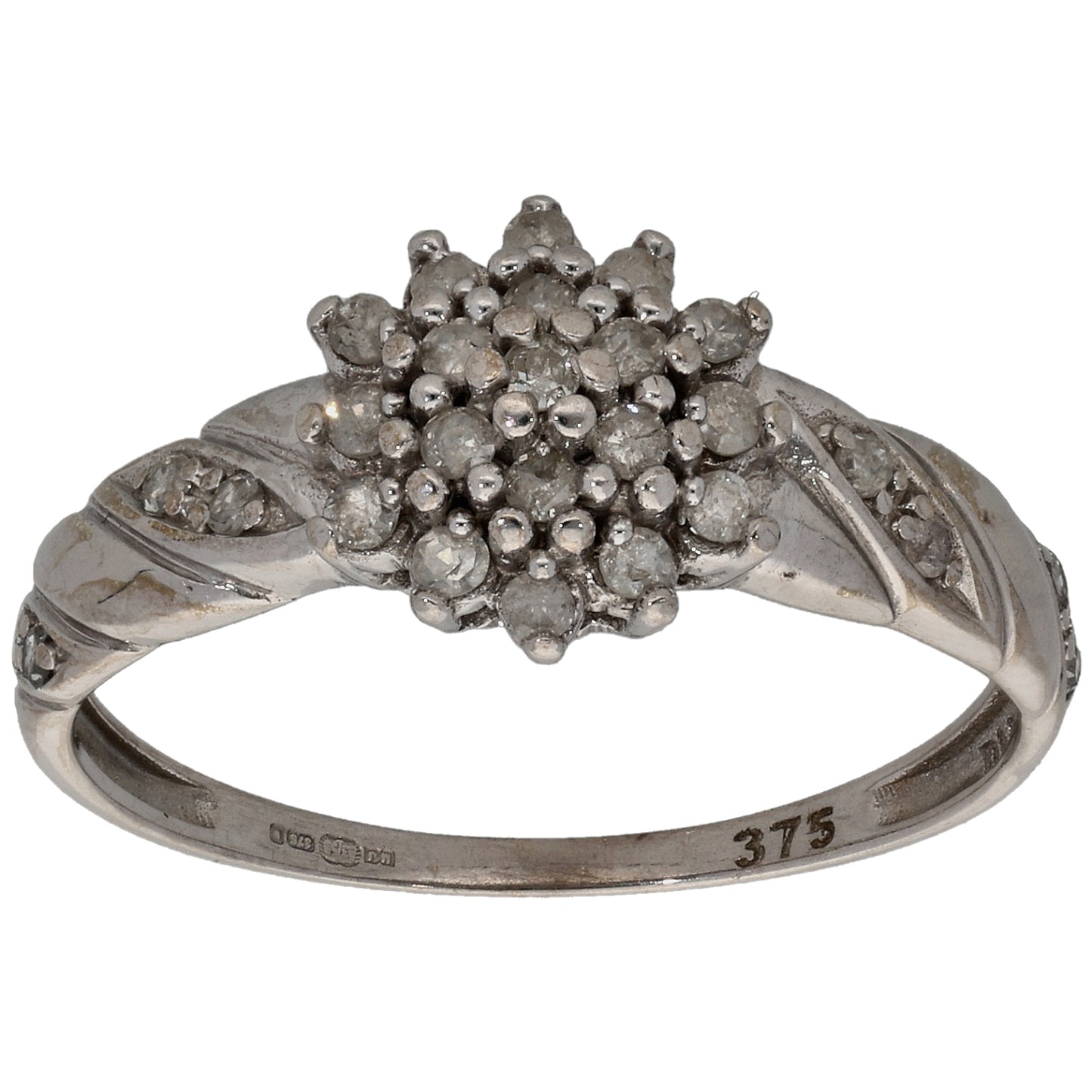 9ct White Gold 0.25ct Diamond Cluster Ring Size N