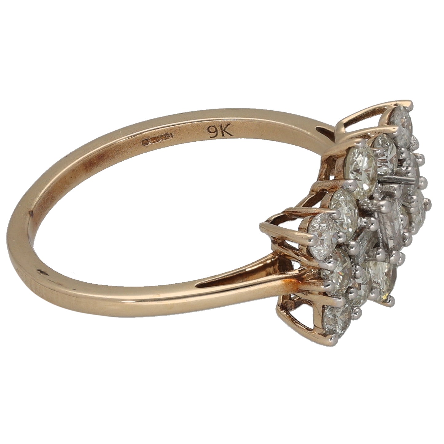 9ct Gold 1.00ct Diamond Cluster Ring Size N