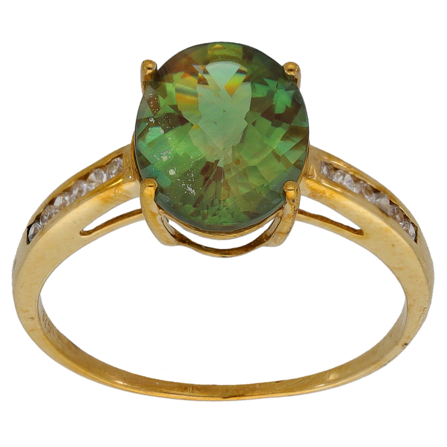 9ct Gold Feldspar & Imitation Gems Single Stone Ring With Accents Size N