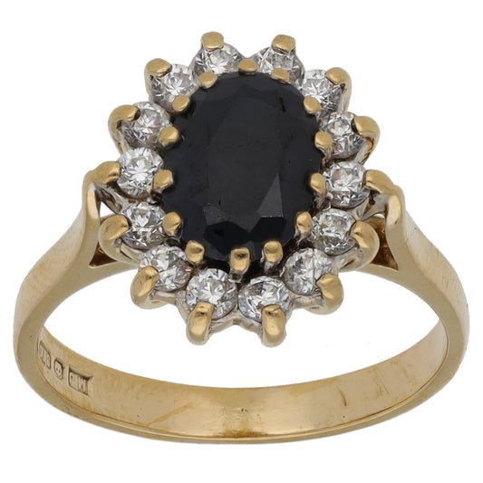 9ct Gold Sapphire & Cubic Zirconia Dress/Cocktail Ring Size L
