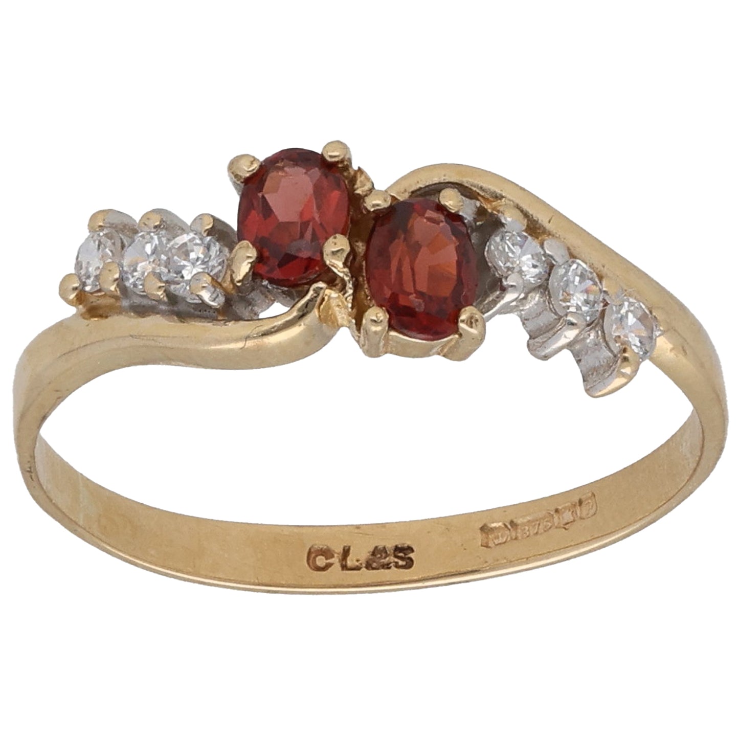 9ct Gold Garnet & Cubic Zirconia Dress/Cocktail Ring Size P