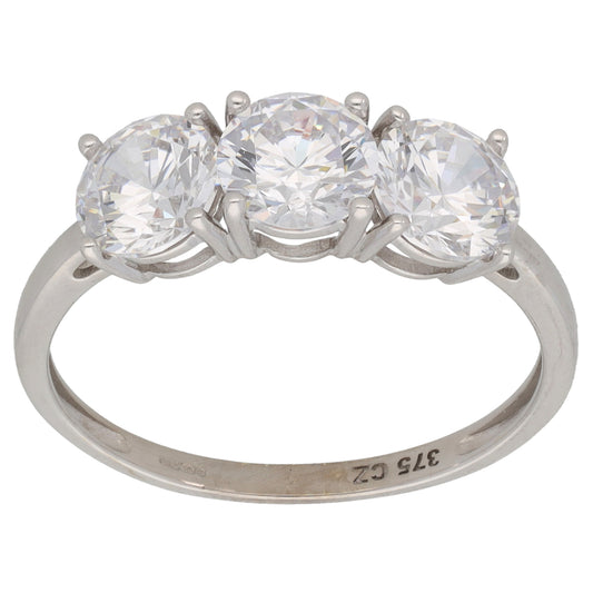 9ct White Gold Cubic Zirconia Trilogy Ring Size R