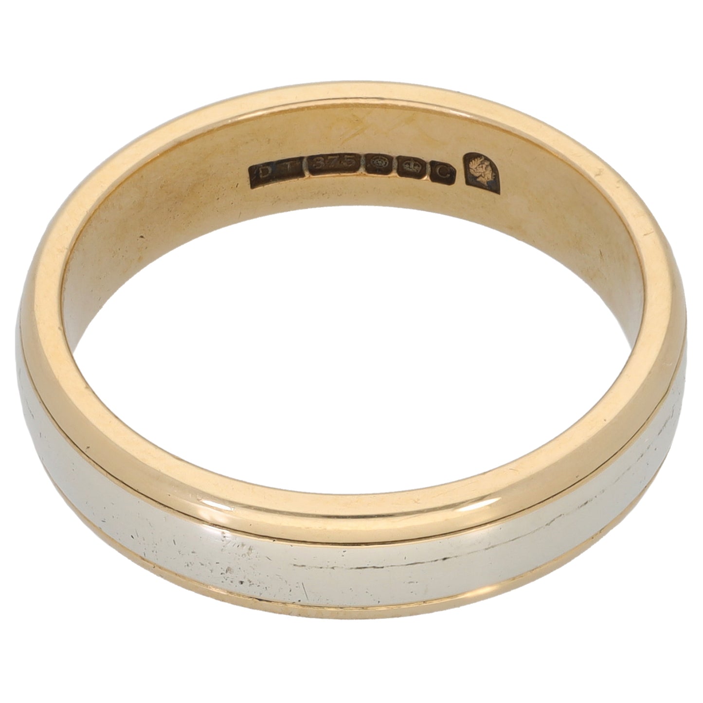 9ct Bi-Colour Gold Patterned Wedding Ring Size R