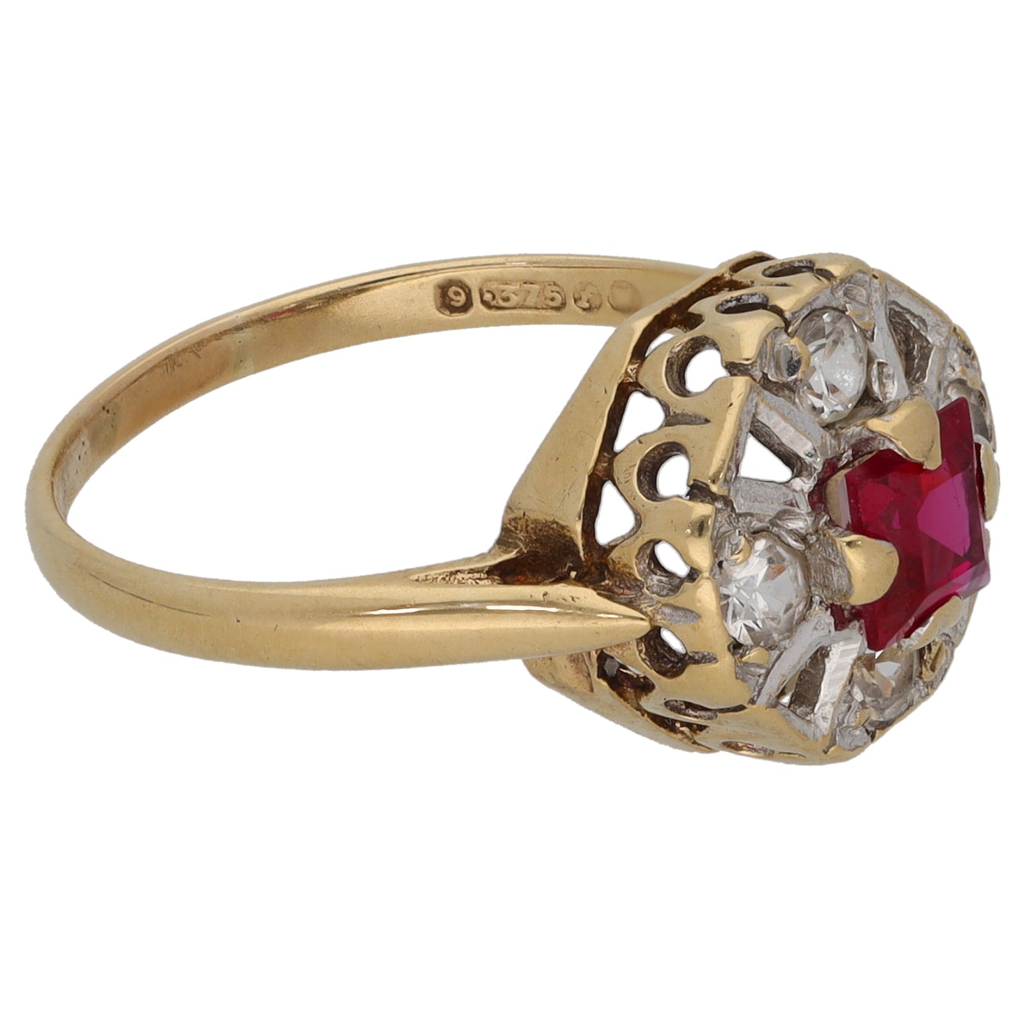 9ct Gold Imitation Gems Dress/Cocktail Ring Size N