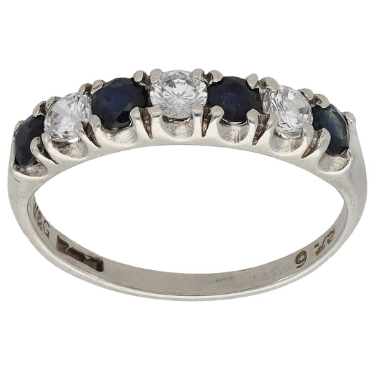 9ct White Gold Sapphire & Cubic Zirconia Half Eternity Ring Size P