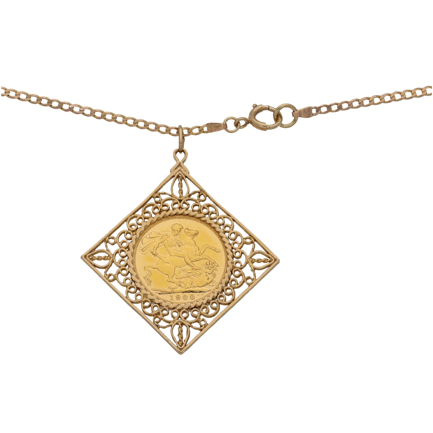 9ct Gold Full Sovereign Coin Pendant With Chain
