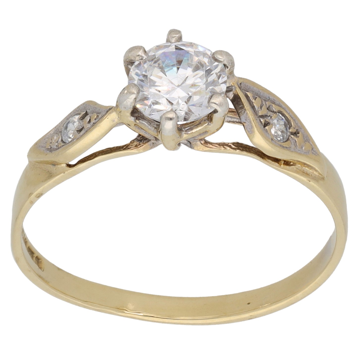 9ct Gold Cubic Zirconia Single Stone Ring With Accents Size P