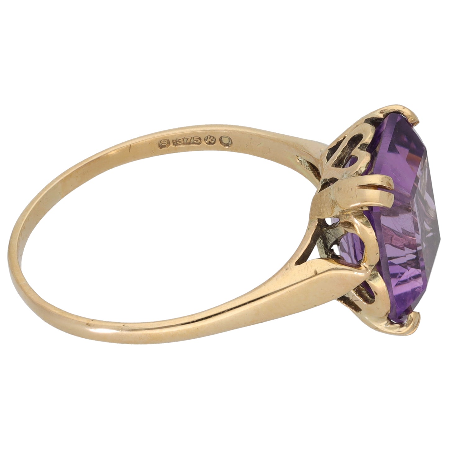 9ct Gold Amethyst Single Stone Ring Size U