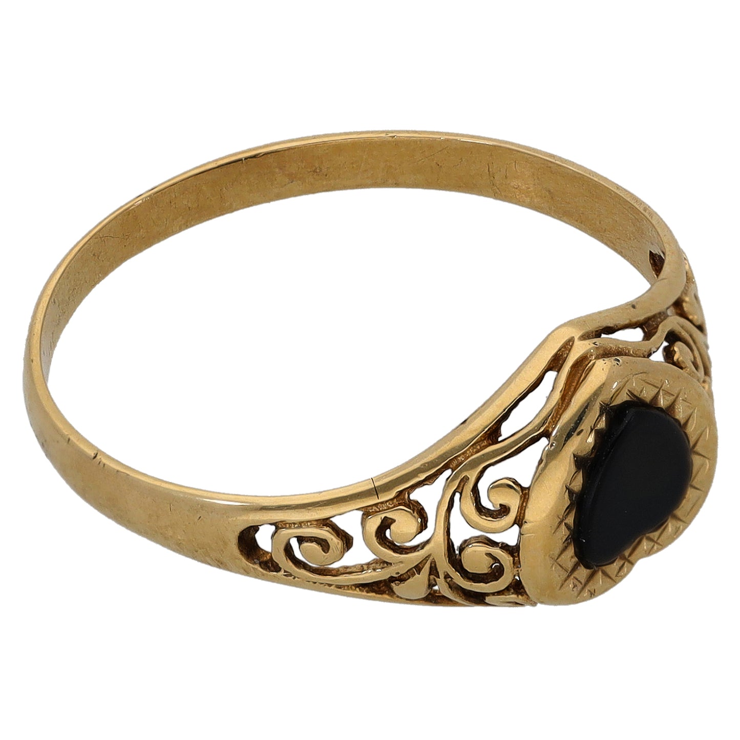 9ct Gold Onyx Patterned Single Stone Signet Ring Size P