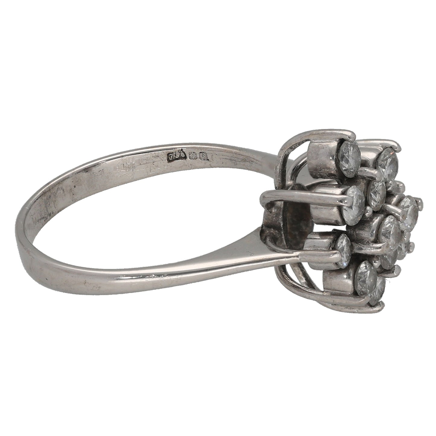 18ct White Gold 0.84ct Diamond Cluster Ring Size N