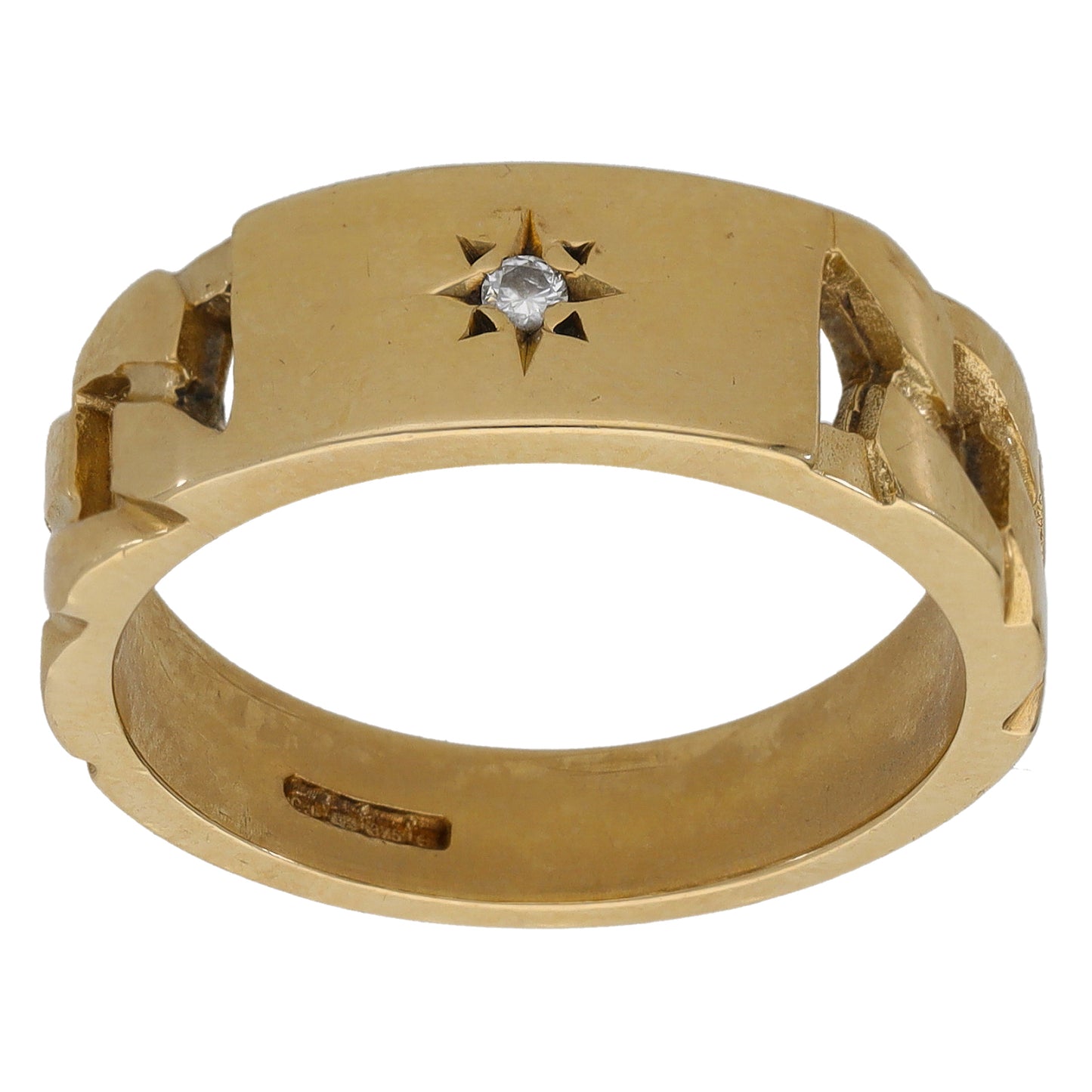 9ct Gold 0.02ct Diamond Patterned Signet Ring Size R