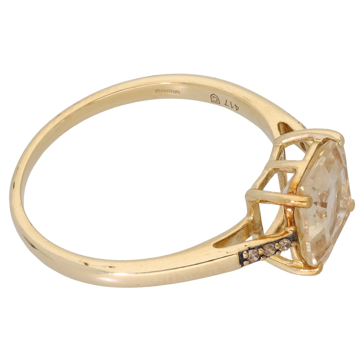 9ct Gold Quartz & 0.03ct Diamond Dress/Cocktail Ring Size S