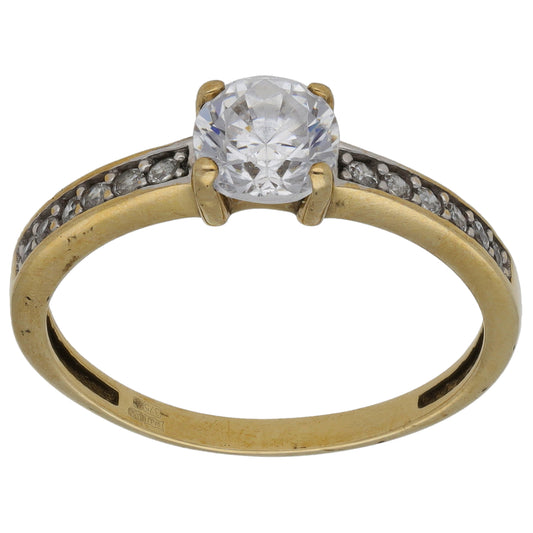 9ct Gold Cubic Zirconia Single Stone Ring with Accent Stones Size P