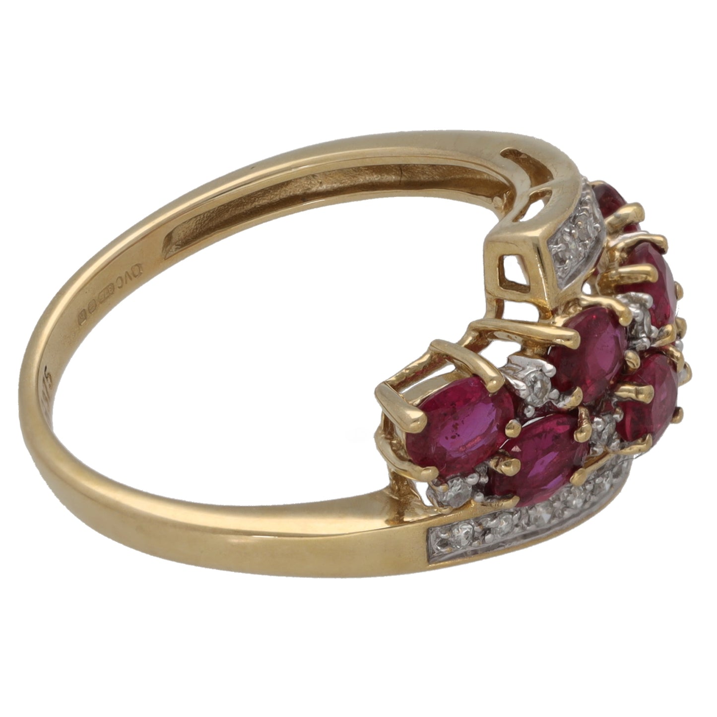 9ct Gold Ruby & 0.095ct Round Diamond Dress/Cocktail Ring Size N