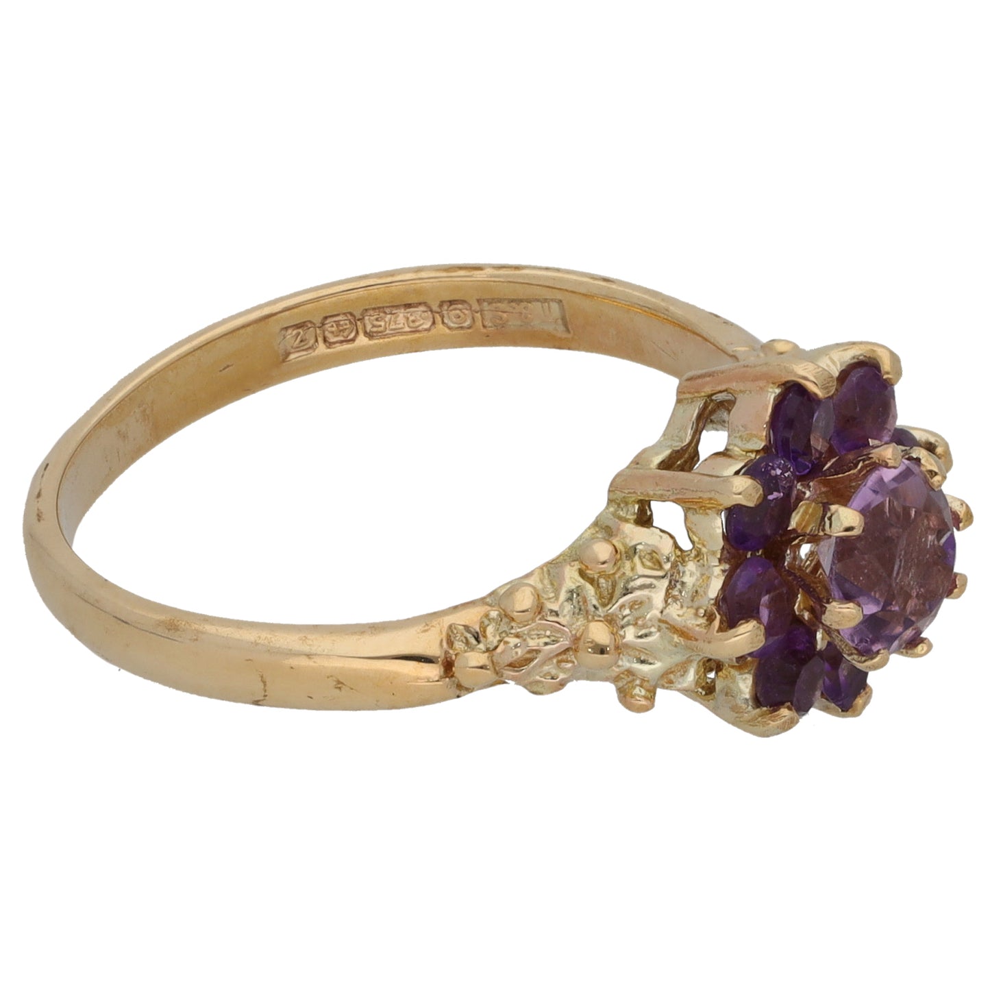 9ct Gold Amethyst Cluster Ring Size O