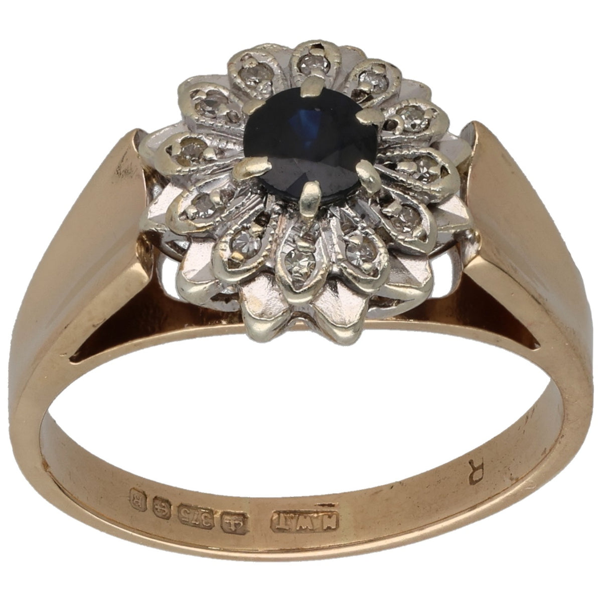 9ct Gold Sapphire & 0.06ct Diamond Dress/Cocktail Ring Size N