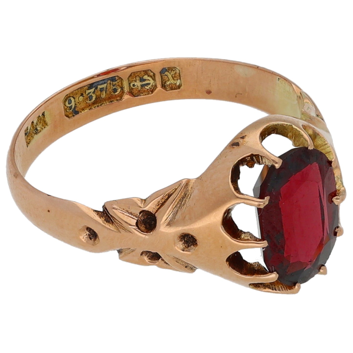 9ct Gold Garnet A&V Stone Set Ring Size Q