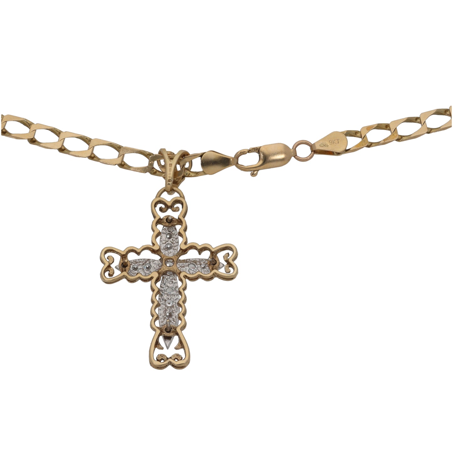 9ct Gold Cubic Zirconia Cross Pendant With Chain
