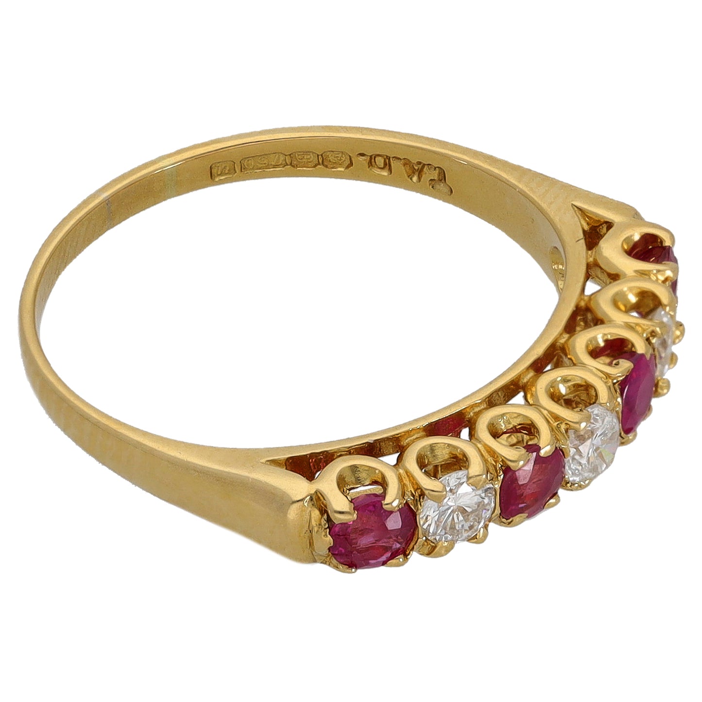 18ct Gold Ruby & 0.30ct Diamond Half Eternity Ring Size M