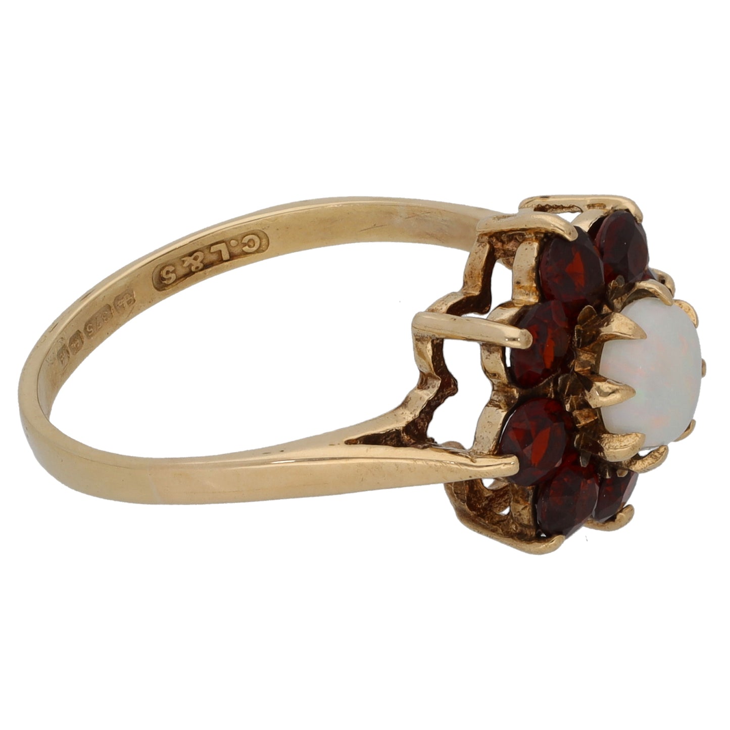 9ct Gold Opal & Garnet Cluster Ring Size P