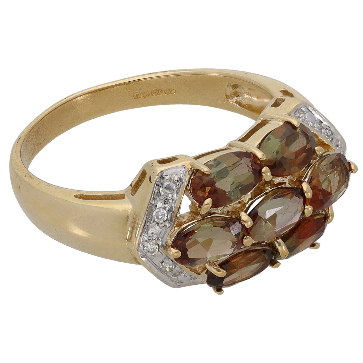 9ct Gold Andesine & 0.06ct Diamond Dress/Cocktail Ring Size O