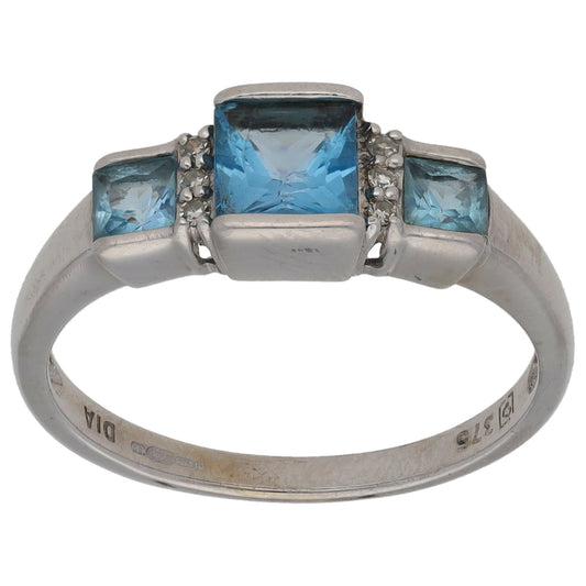 9ct White Gold 0.03ct Diamond & Topaz Dress/Cocktail Ring Size N