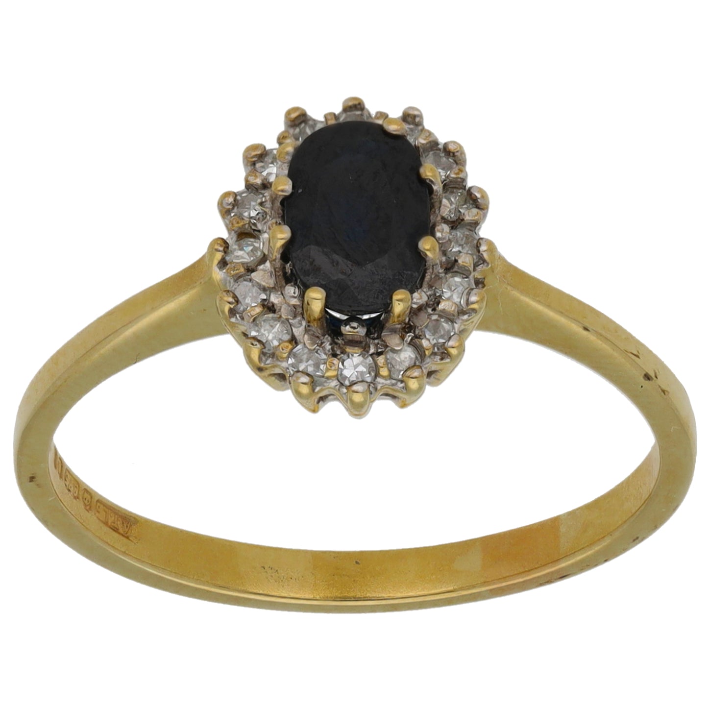 9ct Gold Sapphire & 0.08ct Diamond Dress/Cocktail Ring Size P