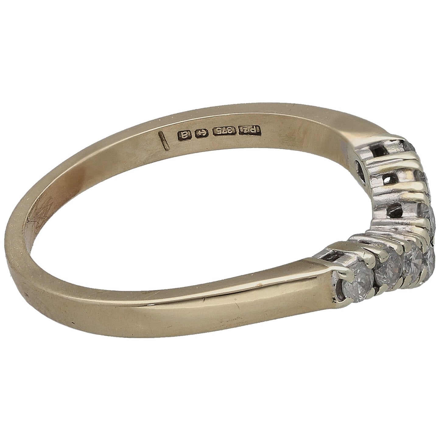 9ct gold wishbone ring with round diamond accents