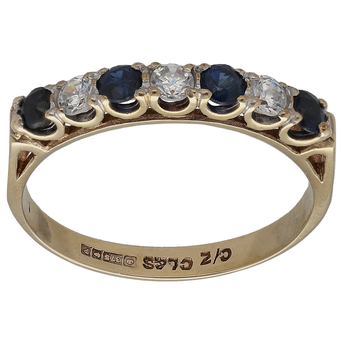 9ct Gold Sapphire & Cubic Zirconia Half Eternity Ring Size N