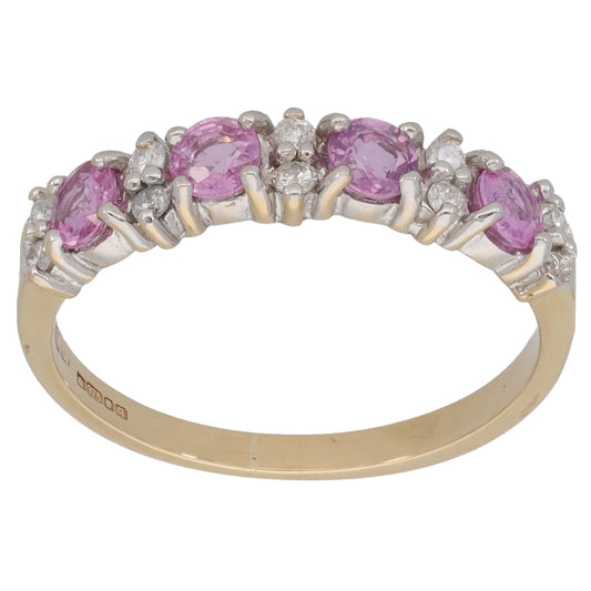 9ct Gold Sapphire & 0.10ct Diamond Half Eternity Ring Size N