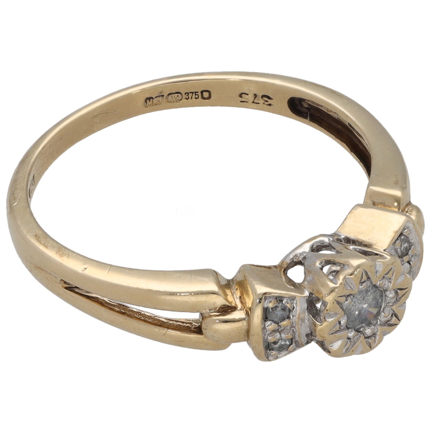 9ct Gold 0.10ct Diamond Solitaire Ring With Accent Stones Size N