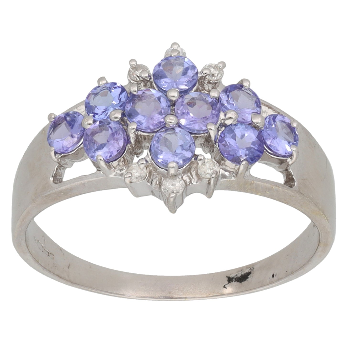 14ct White Gold Tanzanite & 0.08ct Diamond Dress/Cocktail Ring Size S