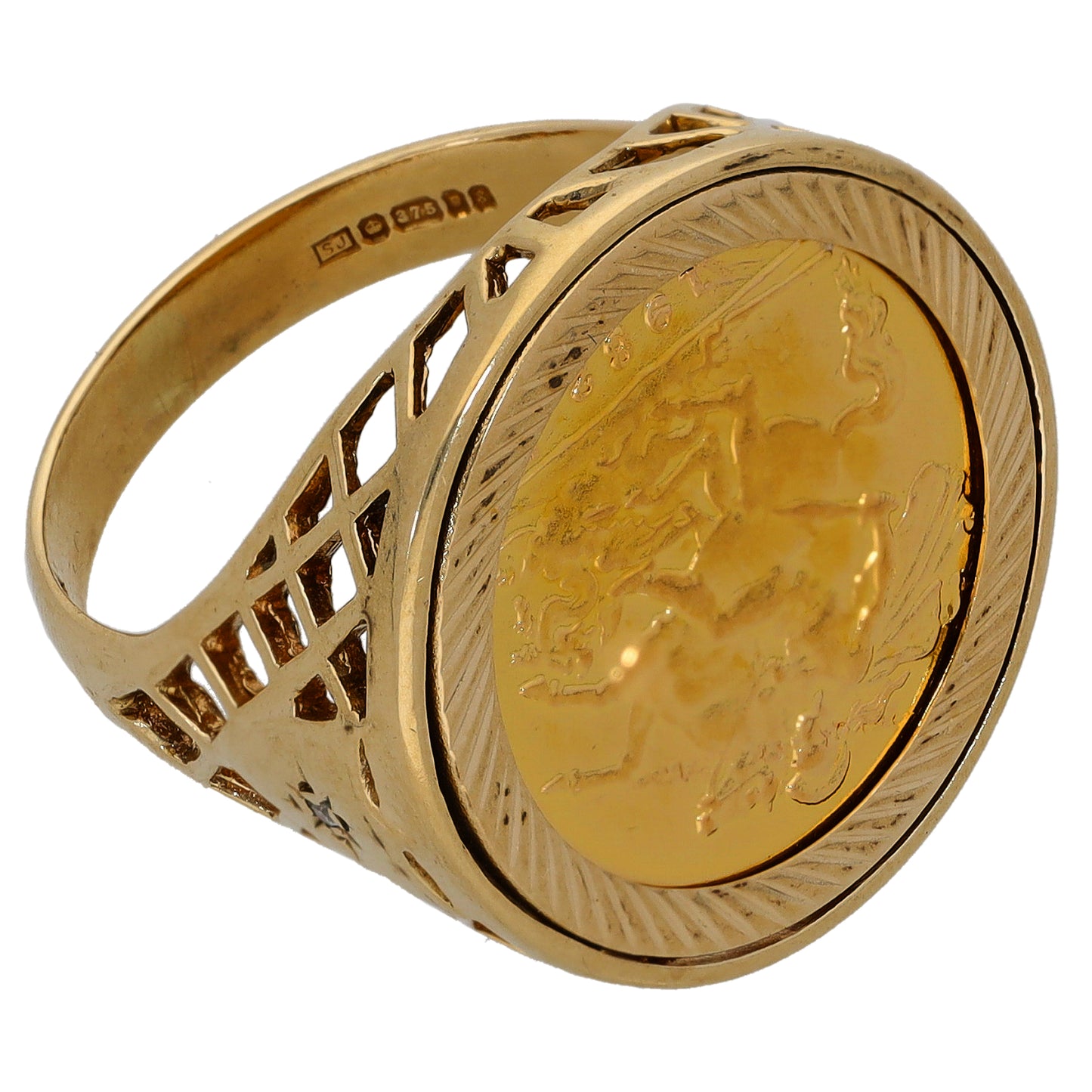 9ct Gold Half Sovereign Coin Ring Size Q