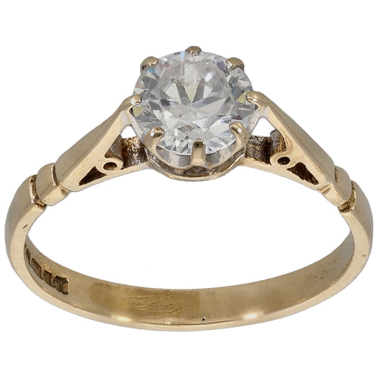 9ct Gold Cubic Zirconia Single Stone Ring Size N
