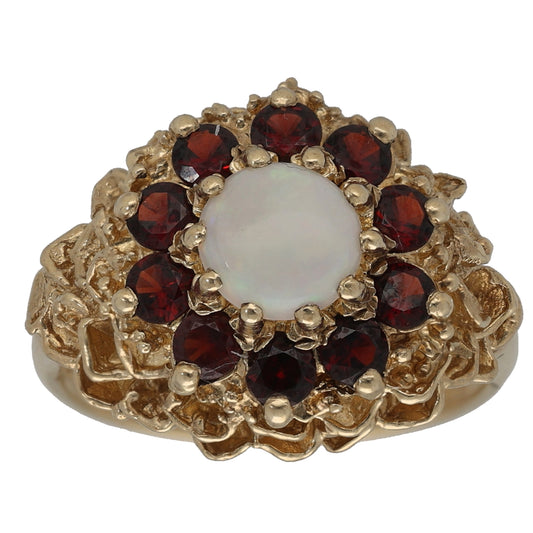 9ct Gold Garnet & Opal Dress/Cocktail Ring Size P