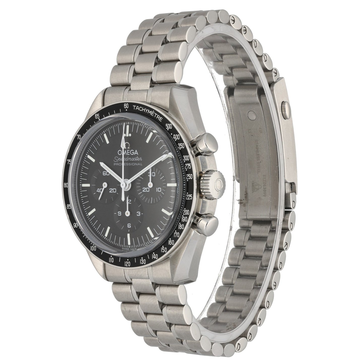 Omega Speedmaster Moonwatch 310.30.42.50.01.002, black dial, stainless steel, front angle image