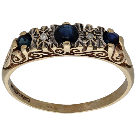 9ct Gold Sapphire & 0.02ct Diamond Half Eternity Ring Size R
