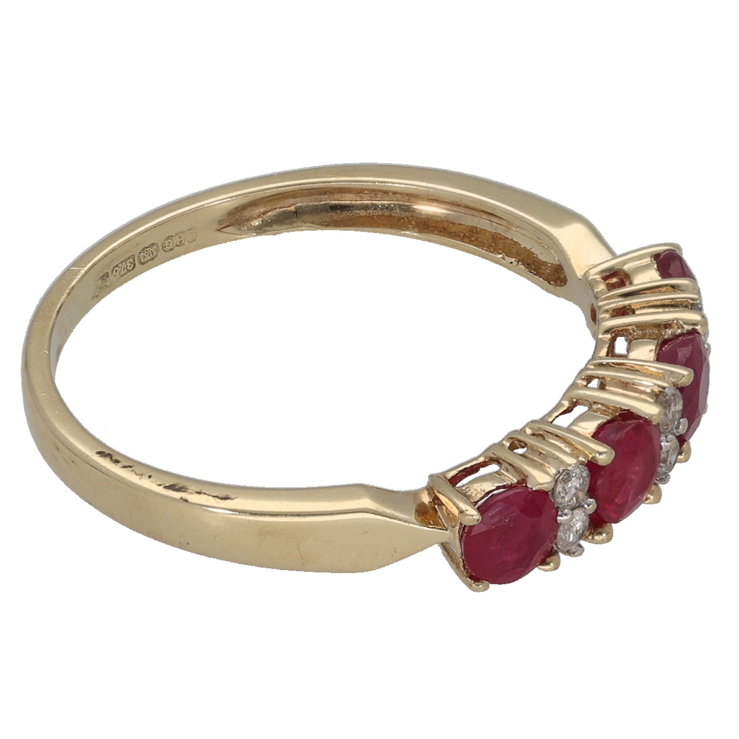 9ct Gold Glass Filled Ruby & 0.06ct Diamond Half Eternity Ring Size N