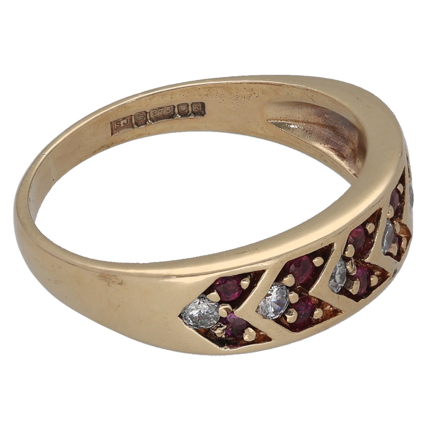 9ct Gold Ruby & Cubic Zirconia Half Eternity Ring Size N