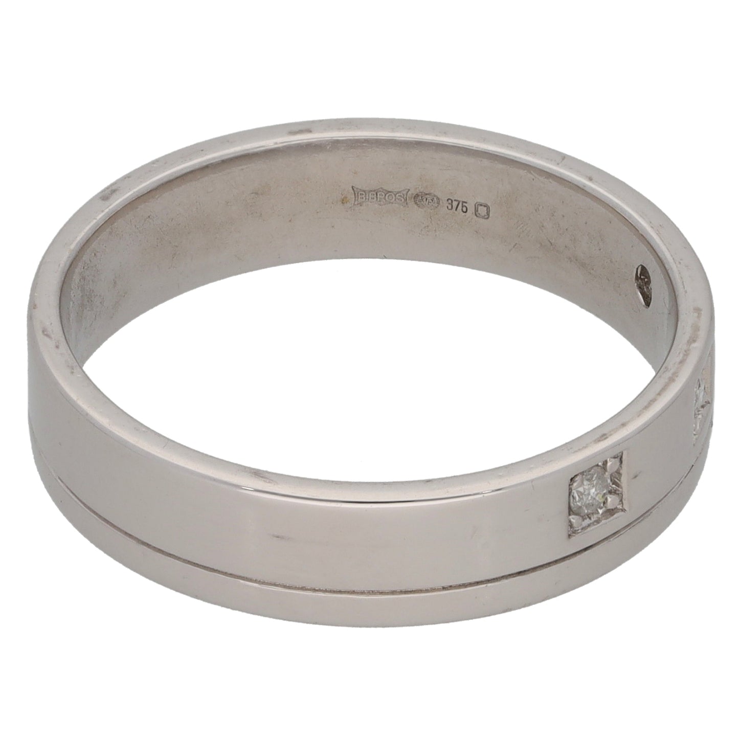 9ct White Gold 0.06ct Diamond Patterned Wedding Ring Size Q