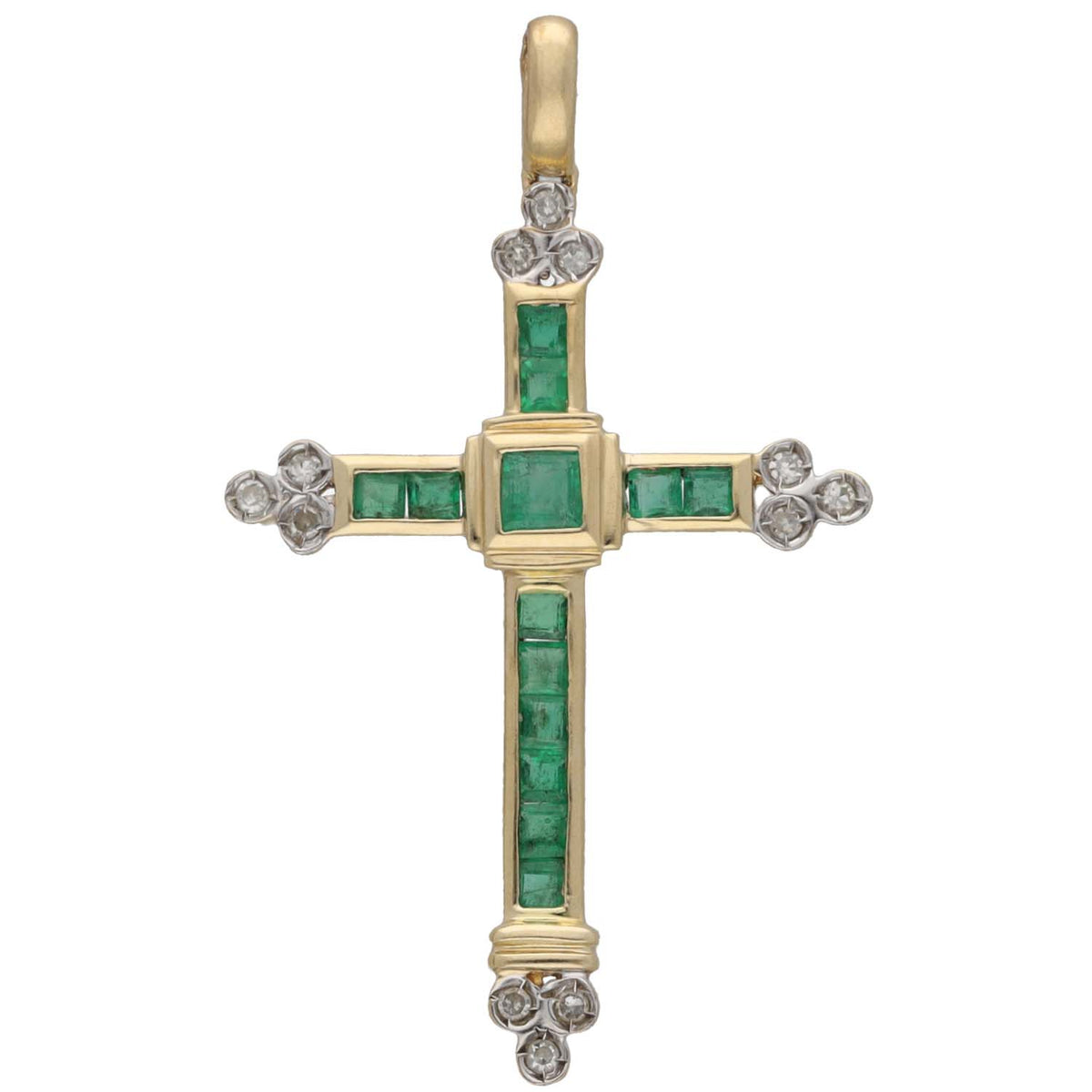 9ct Gold Emerald & 0.12ct Diamond Cross Pendant
