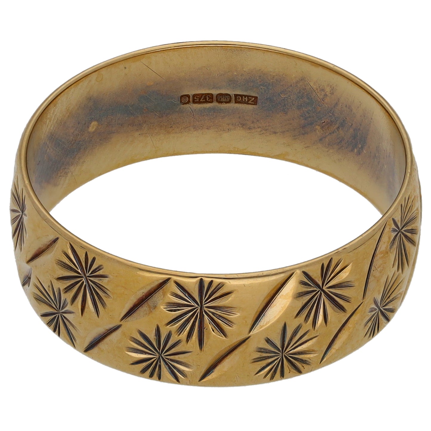 9ct Gold Patterned Wedding Ring Size Q