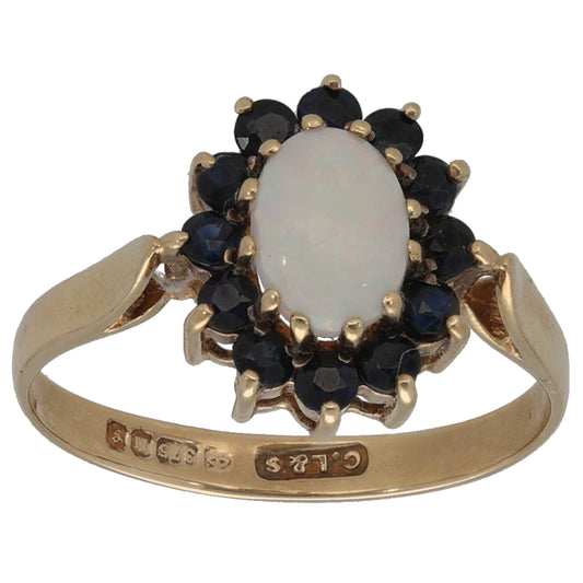 9ct Gold Opal & Sapphire Dress/Cocktail Ring Size M