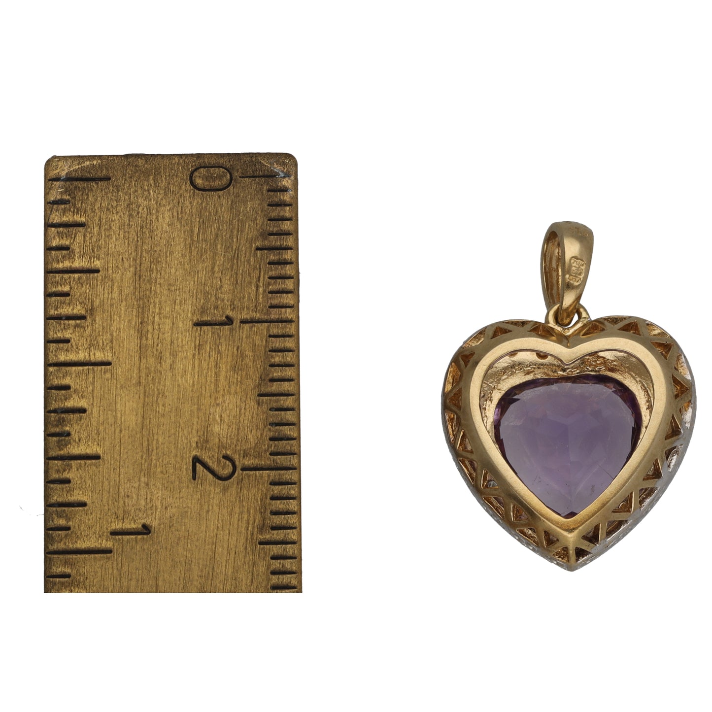 9ct Gold 0.02ct Diamond & Amethyst Heart Pendant