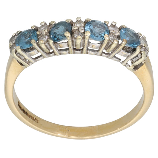 9ct Gold Topaz & 0.10ct Diamond Half Eternity Ring Size R