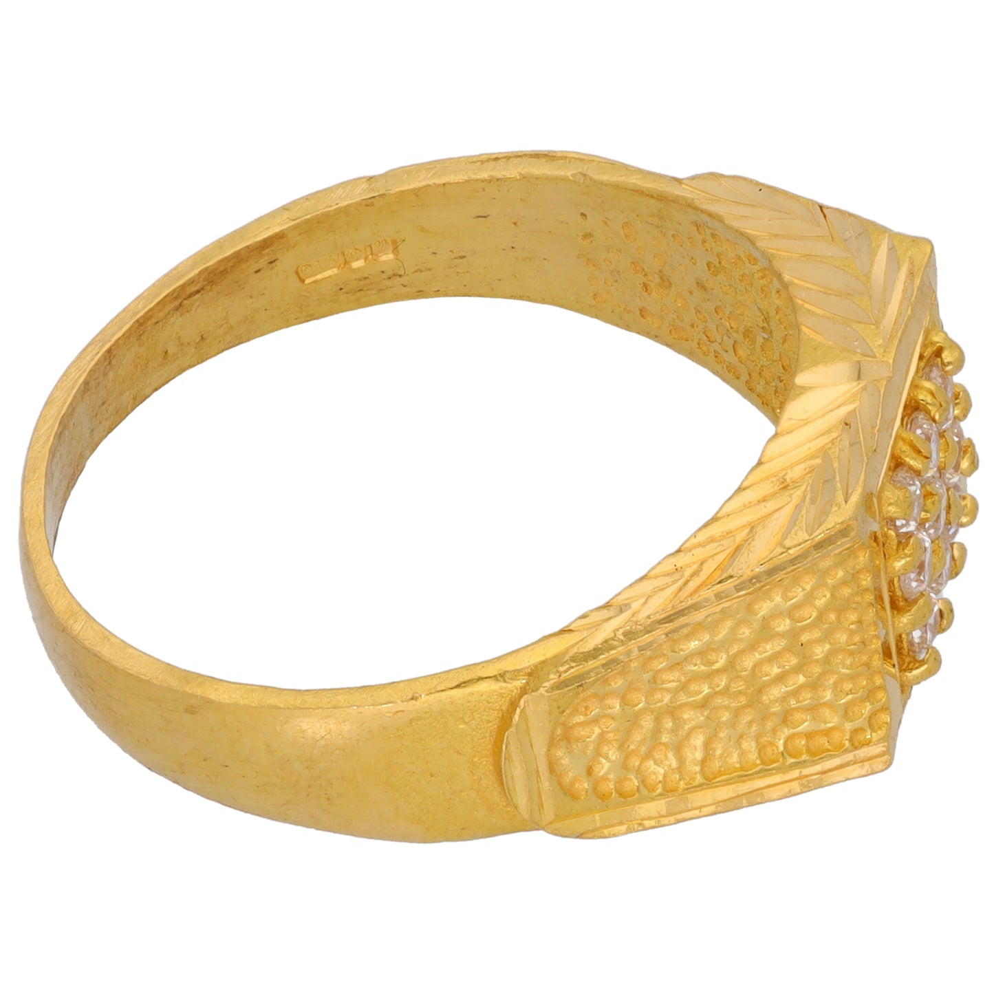 22ct Gold Cubic Zirconia Patterned Signet Ring Size V