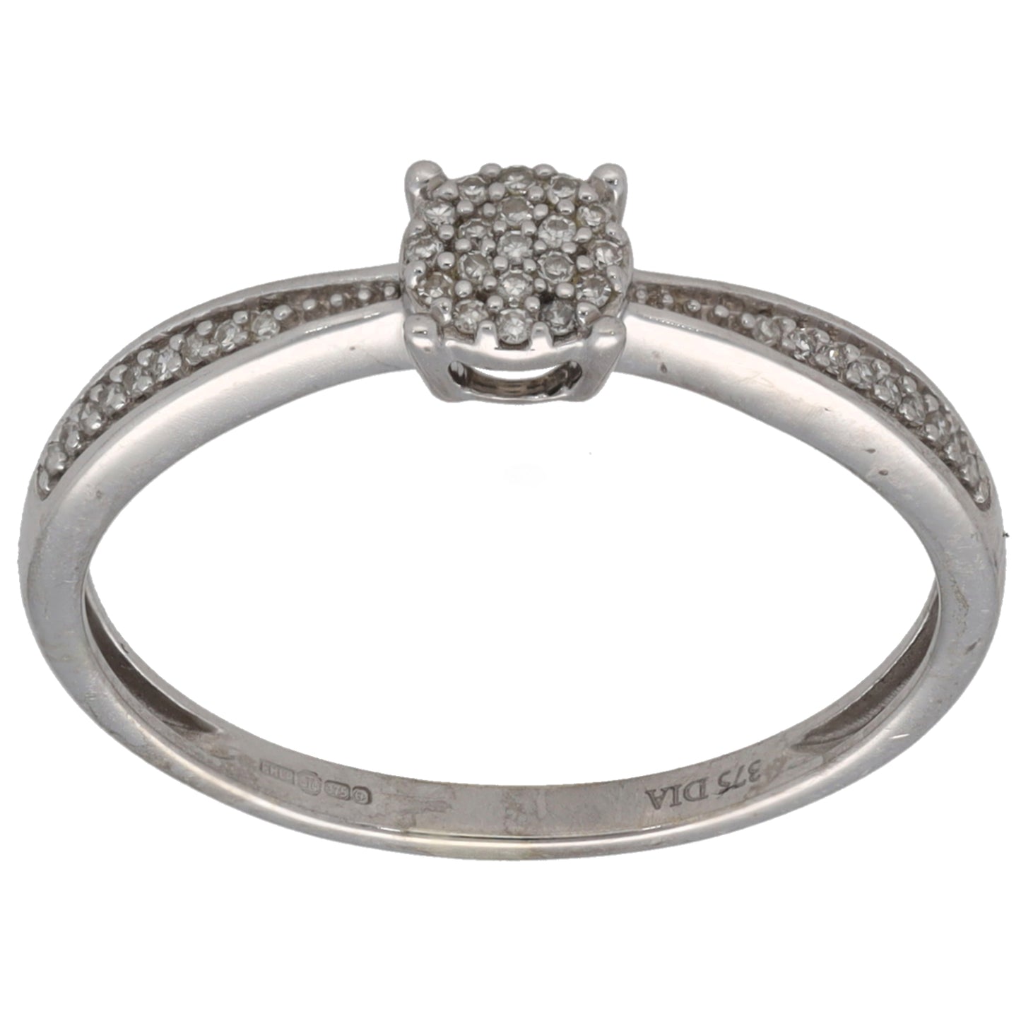 9ct White Gold 0.095ct Diamond Cluster Ring Size Q