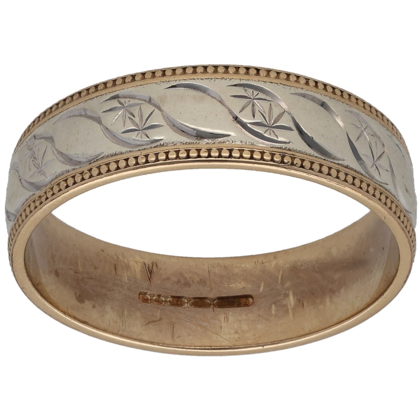 9ct Bicolour Gold Patterned Wedding Ring Size T
