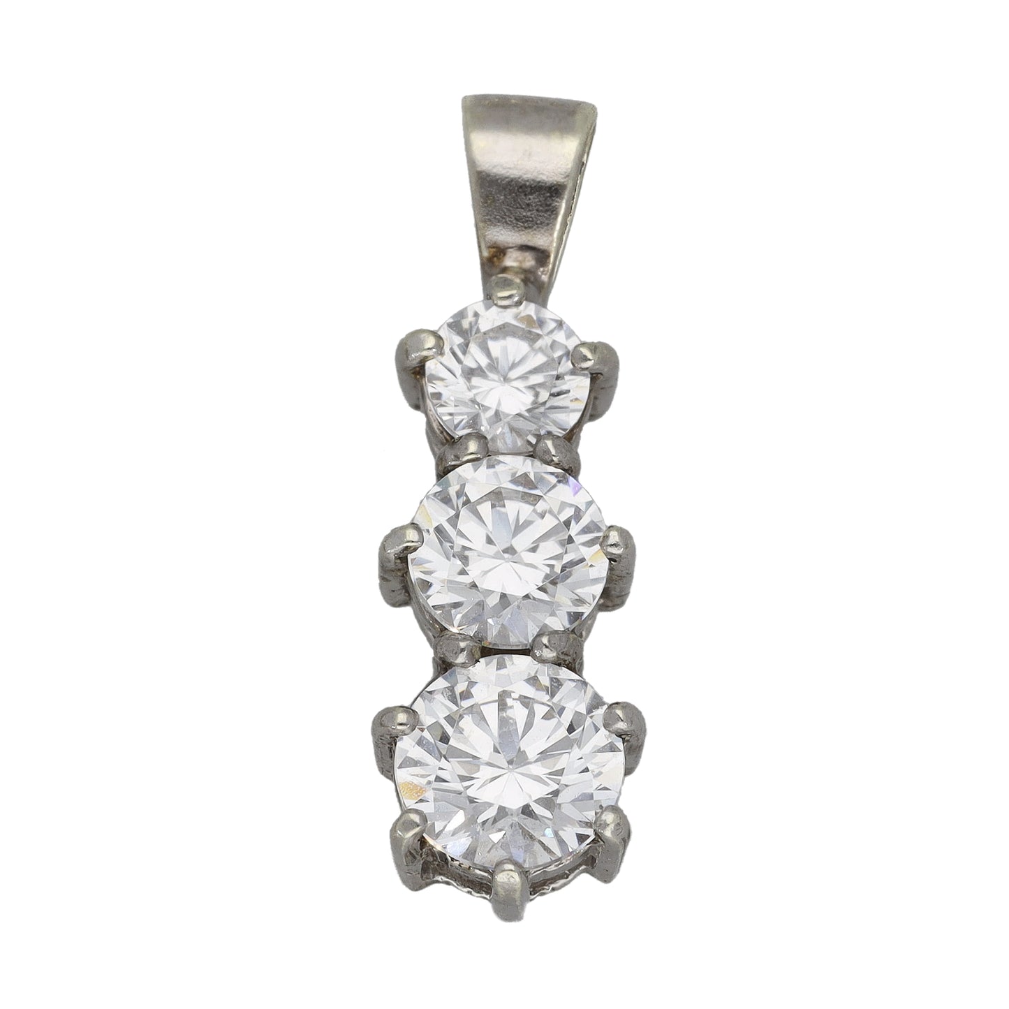 9ct White Gold Cubic Zirconia Three Stone Pendant